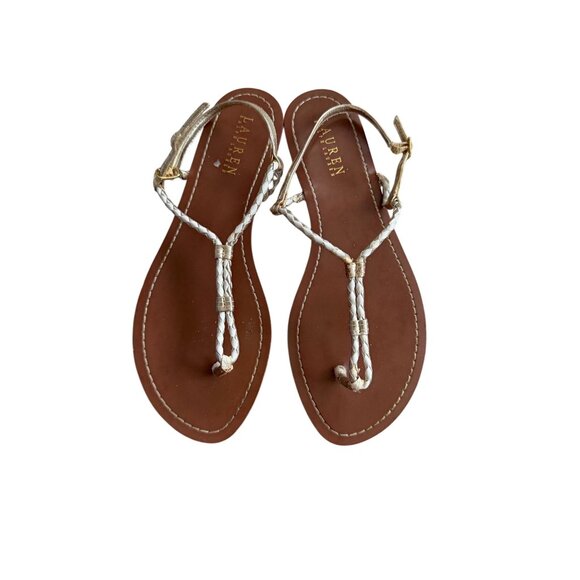 LAUREN RALPH LAUREN White Silver Leather Gladiator Sandals Size 9.5 - Picture 6 of 7